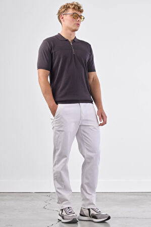 Beyaz Düz Erkek Pantolon - Regular Fıt