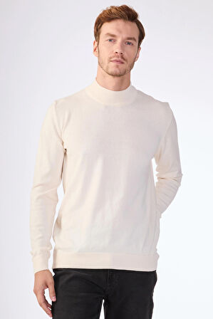Ekru   Düz Erkek Triko - Slim Fit