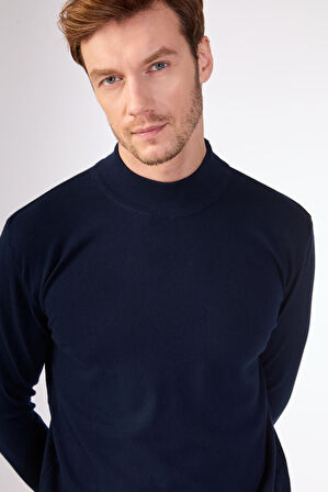 Lacivert   Düz Erkek Triko - Slim Fit