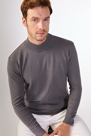 Antrasit   Düz Erkek Triko - Slim Fit