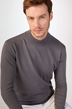 Antrasit   Düz Erkek Triko - Slim Fit