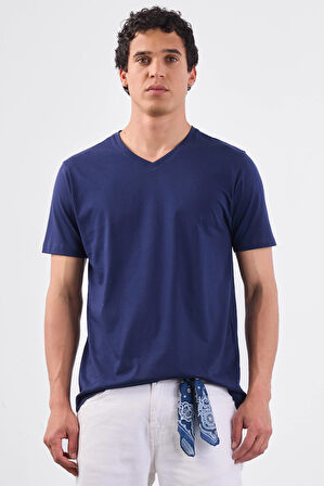 Lacivert   Düz Erkek T-Shirt - Slim Fit