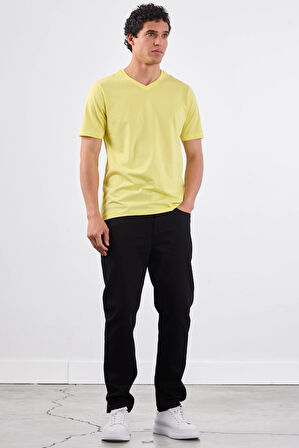 Sarı   Düz Erkek T-Shirt - Slim Fit