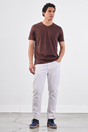 Kahve   Düz Erkek T-Shirt - Slim Fit