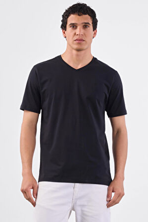 Siyah   Düz Erkek T-Shirt - Slim Fit