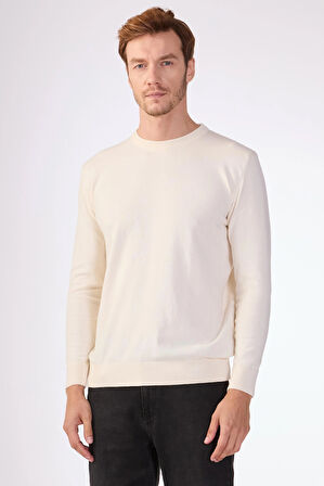 Ekru   Düz Erkek Triko - Slim Fit