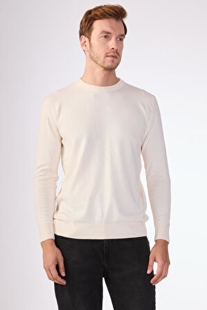 Ekru   Düz Erkek Triko - Slim Fit