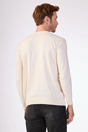 Ekru   Düz Erkek Triko - Slim Fit