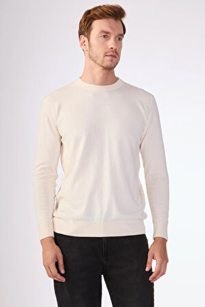 Ekru   Düz Erkek Triko - Slim Fit