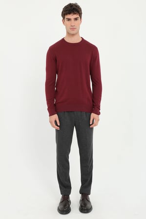 Erkek Slim Fit Yarım Balıkçı Yaka Bordo Triko