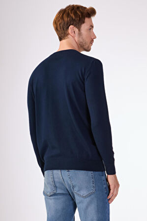 Lacivert   Düz Erkek Triko - Slim Fit