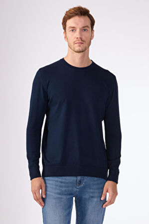 Lacivert   Düz Erkek Triko - Slim Fit