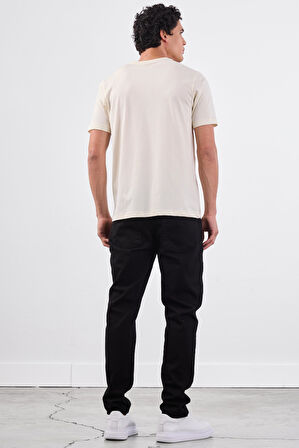 Ekru   Düz Erkek T-Shirt - Slim Fit