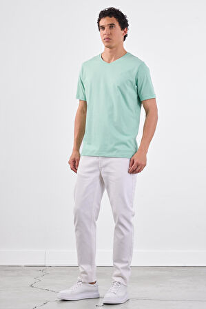 Mint Yeşili   Düz Erkek T-Shirt - Slim Fit