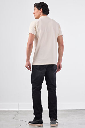 Ekru   Düz Erkek T-Shirt - Slim Fit
