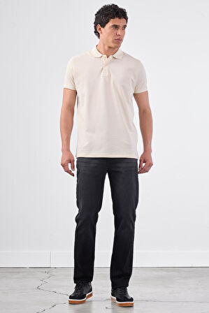 Ekru   Düz Erkek T-Shirt - Slim Fit