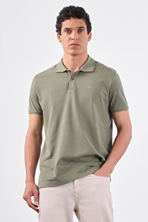 Haki   Düz Erkek T-Shirt - Slim Fit