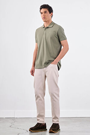 Haki   Düz Erkek T-Shirt - Slim Fit