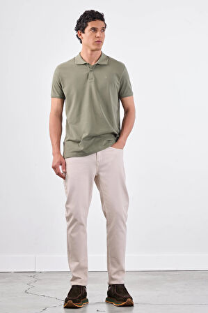 Haki   Düz Erkek T-Shirt - Slim Fit