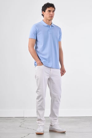 Erkek Slim Fit Polo Yaka Açık Mavi T-Shirt