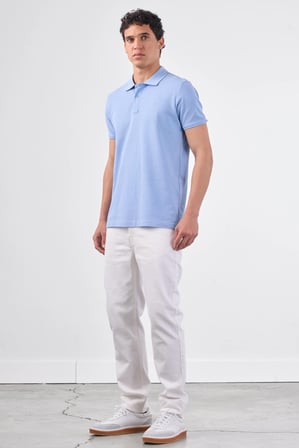 Erkek Slim Fit Polo Yaka Açık Mavi T-Shirt