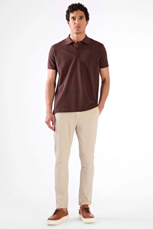 Kahve   Düz Erkek T-Shirt - Slim Fit