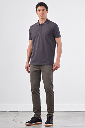 Antrasit   Düz Erkek T-Shirt - Slim Fit