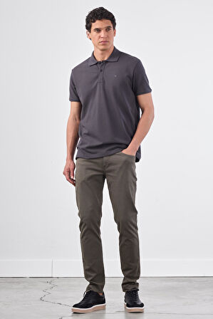 Antrasit   Düz Erkek T-Shirt - Slim Fit