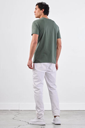 Haki   Düz Erkek T-Shirt - Slim Fit