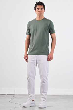 Haki   Düz Erkek T-Shirt - Slim Fit