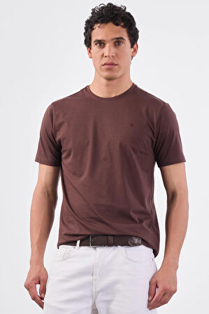 Kahve   Düz Erkek T-Shirt - Slim Fit