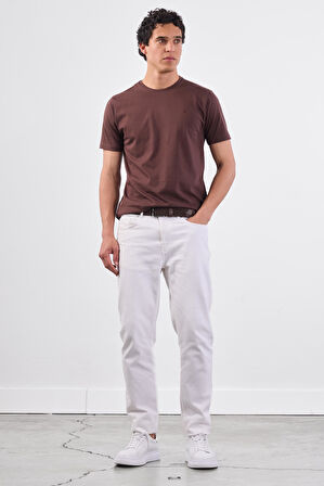 Kahve   Düz Erkek T-Shirt - Slim Fit