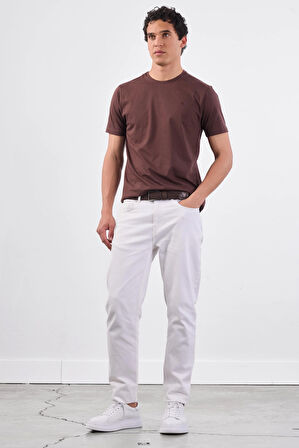 Kahve   Düz Erkek T-Shirt - Slim Fit