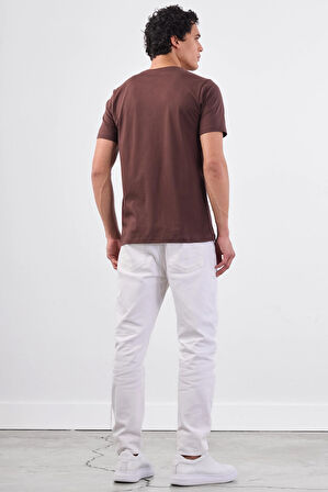 Kahve   Düz Erkek T-Shirt - Slim Fit