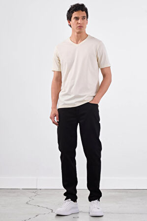 Ekru   Düz Erkek T-Shirt - Slim Fit