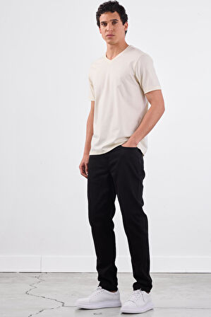 Ekru   Düz Erkek T-Shirt - Slim Fit