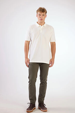 Beyaz Polo Yaka Pamuklu Düz Renk Slim Fit Erkek T-shirt
