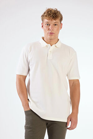 Beyaz Polo Yaka Pamuklu Düz Renk Slim Fit Erkek T-shirt