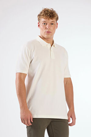 Beyaz Polo Yaka Pamuklu Düz Renk Slim Fit Erkek T-shirt