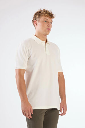 Beyaz Polo Yaka Pamuklu Düz Renk Slim Fit Erkek T-shirt