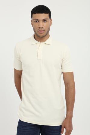 Erkek Slim Fit Polo Yaka Ekru T-Shirt