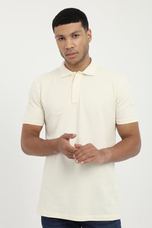 Erkek Slim Fit Polo Yaka Ekru T-Shirt