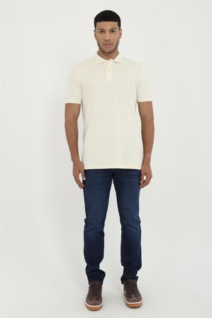 Erkek Slim Fit Polo Yaka Ekru T-Shirt