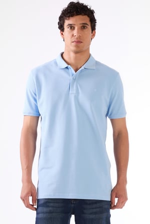 Erkek Slim Fit Polo Yaka Açık Mavi T-Shirt