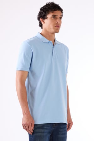 Erkek Slim Fit Polo Yaka Açık Mavi T-Shirt