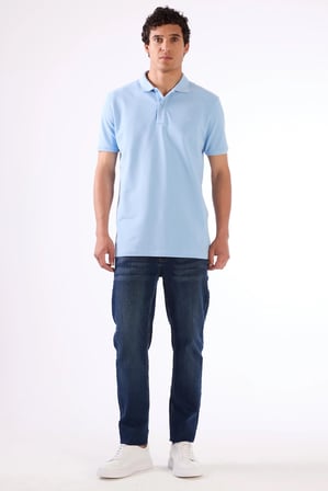 Erkek Slim Fit Polo Yaka Açık Mavi T-Shirt