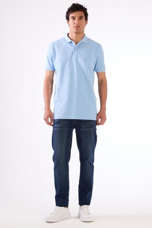 Erkek Slim Fit Polo Yaka Açık Mavi T-Shirt