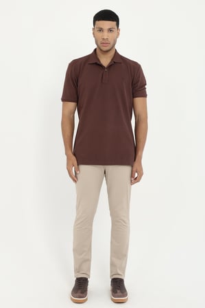 Erkek Slim Fit Polo Yaka Kahve T-Shirt