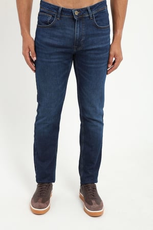 Erkek Slim Fit Koyu Mavi Jean