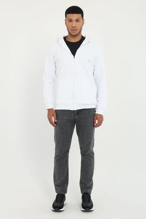 Erkek Regular Fit Kapüşonlu Beyaz Sweatshirt